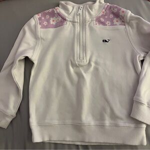 Vineyard Vines White Quarter-Zip Pullover with Pink Floral Yoke